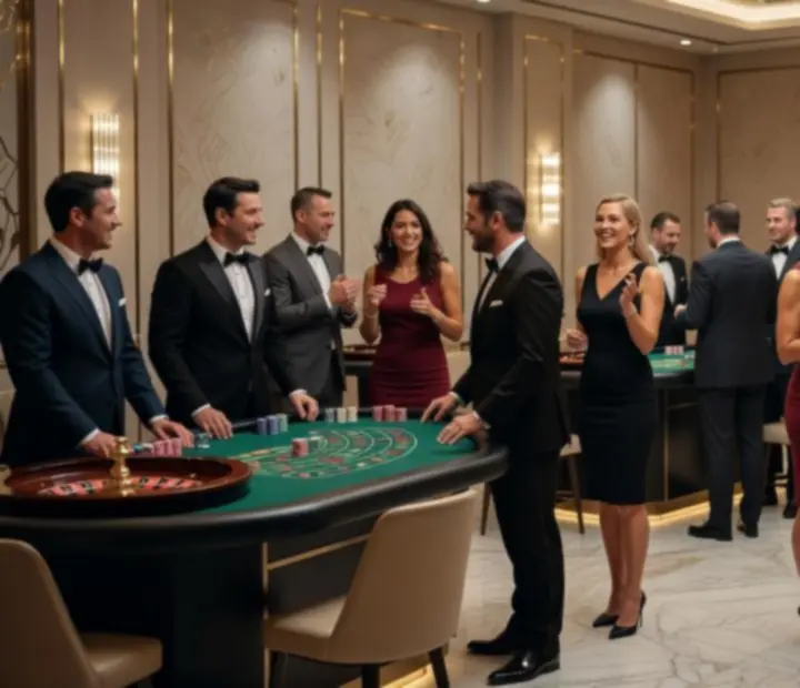 Professionelle Event-Hosts und Croupiers bei einem Casinoabend