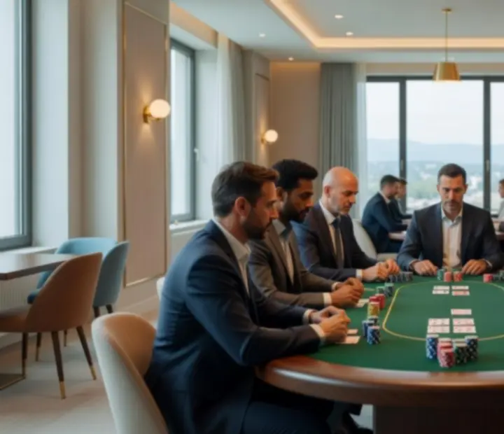 Stilvoll gedeckter Poker-Tisch bei einem Firmenevent