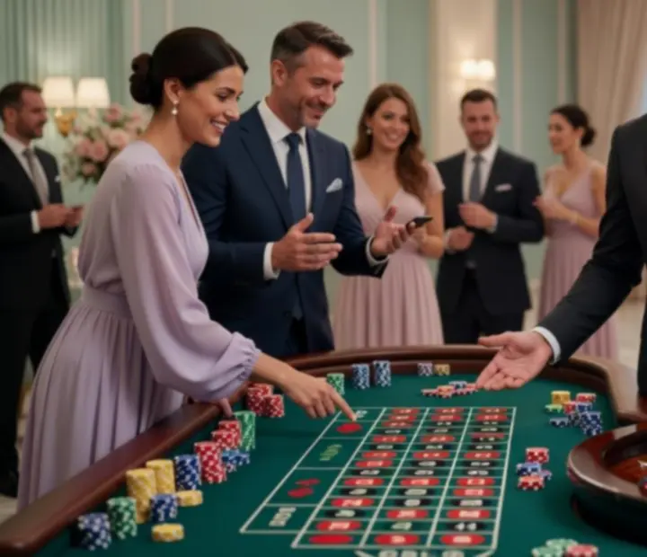 Professioneller Roulette-Croupier, der G&auml;ste bei einem Event in &Ouml;sterreich betreut