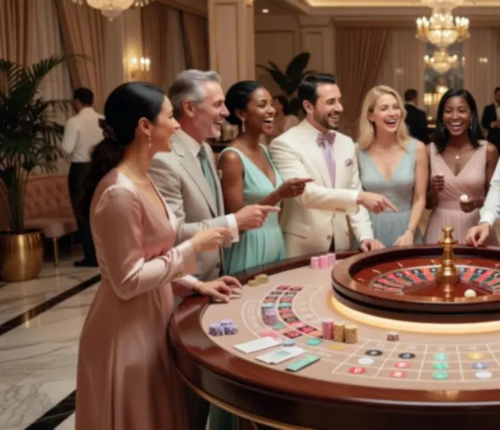 Roulette-Event mit Gästen an einem Roulette-Tisch
